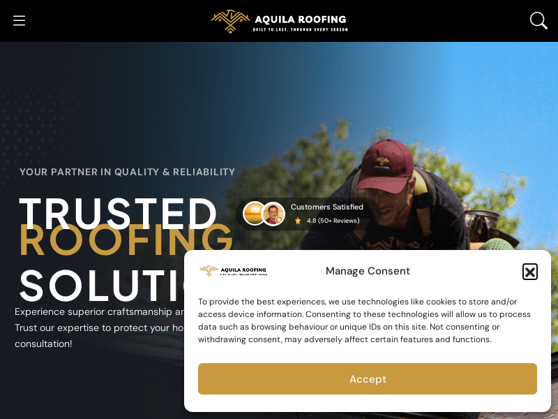 Aquila Roofing and Construction Inc. website screenshot