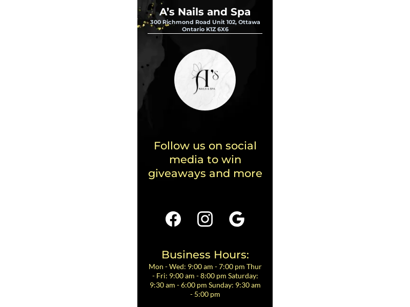 A’s Nails and Spa website screenshot