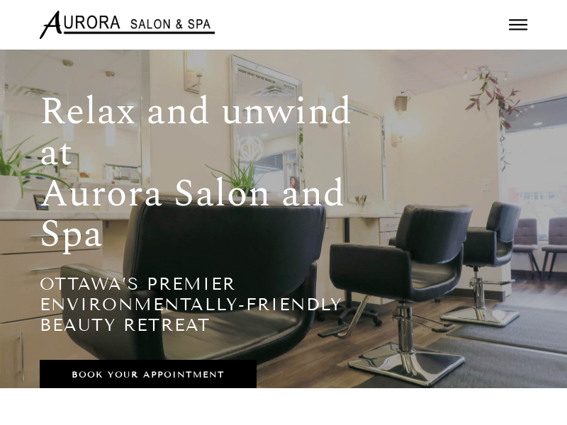Aurora Salon & Spa website screenshot