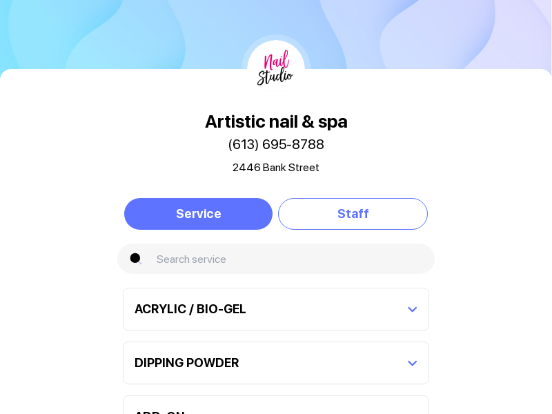 ARTISTIC NAILS and SPA website screenshot