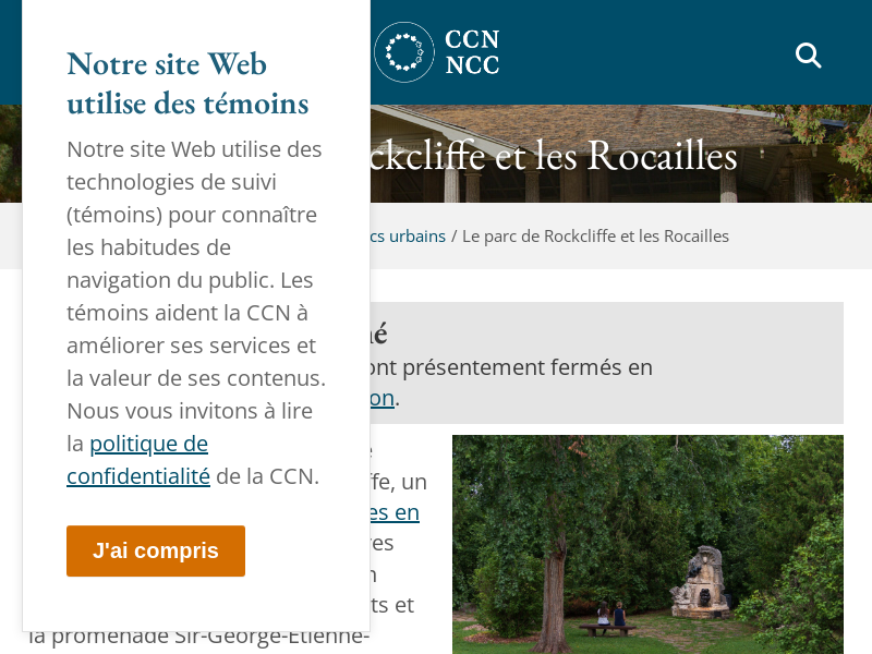 Rockcliffe Park and the Rockeries website screenshot