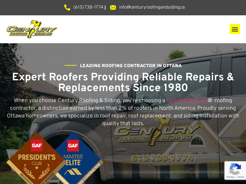Century Roofing and Siding Ltd. website screenshot