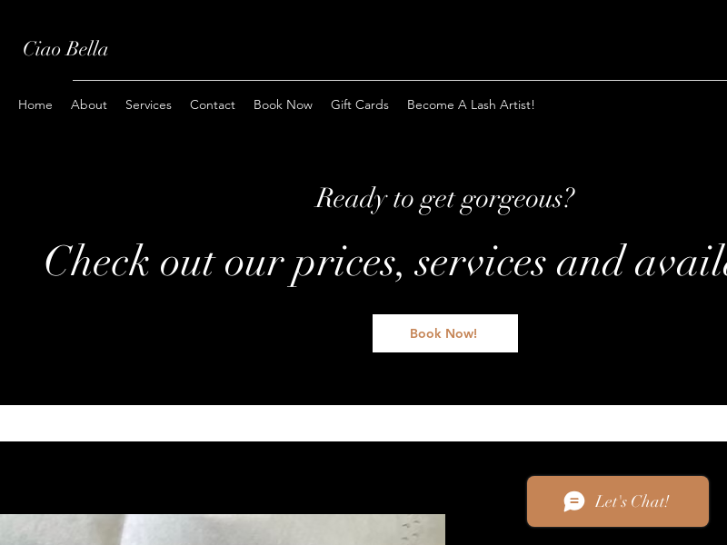 Ciao Bella Beauty Bar: Eyelash Extensions, Brows And Makeup website screenshot
