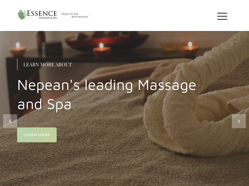 Essence Massage & Spa website screenshot