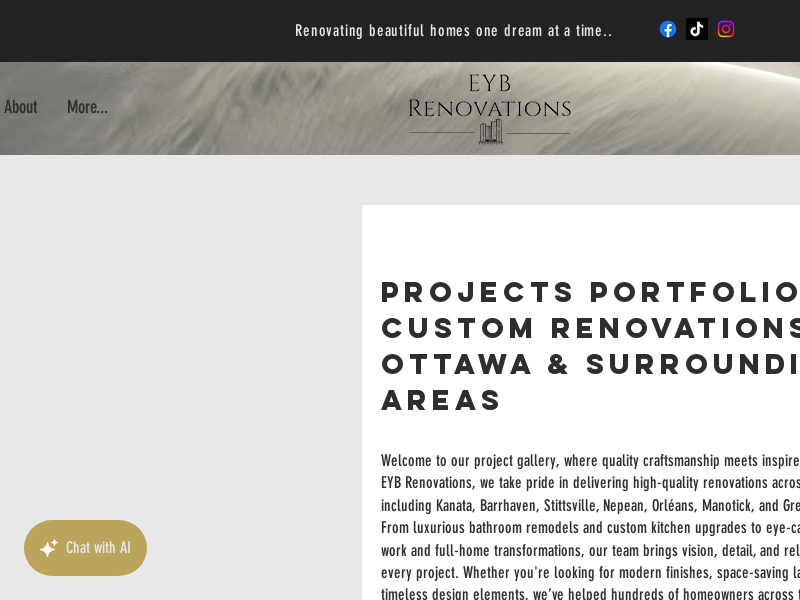EYB Renovations Inc website screenshot