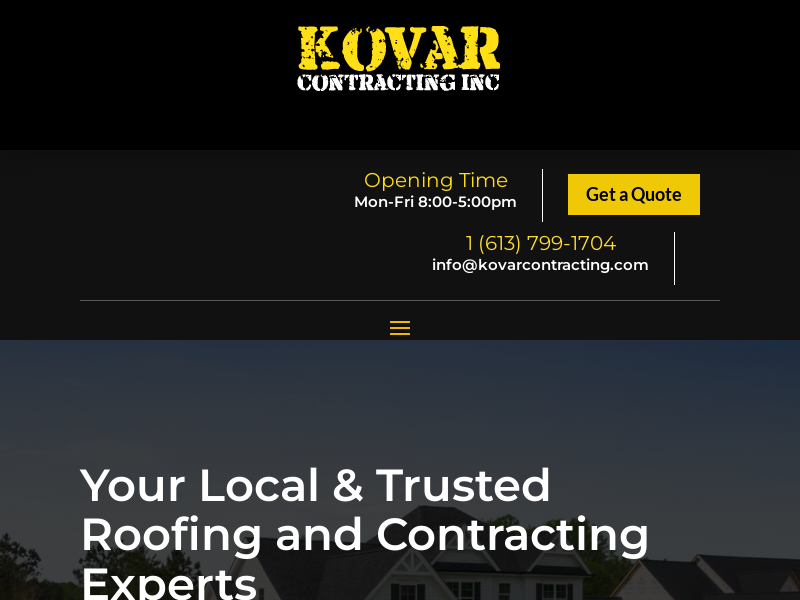 Kovar Contracting INC. website screenshot