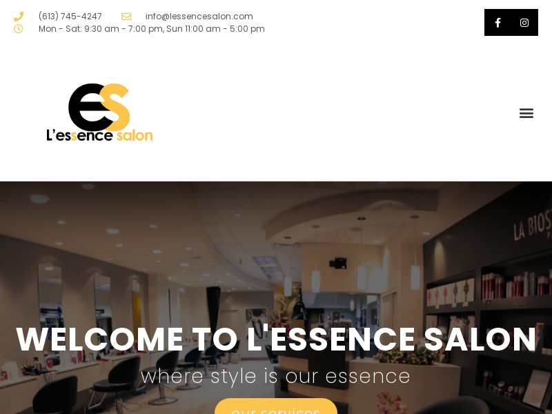 L'Essence Salon website screenshot