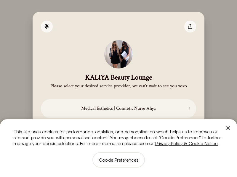 KALIYA Beauty Lounge website screenshot