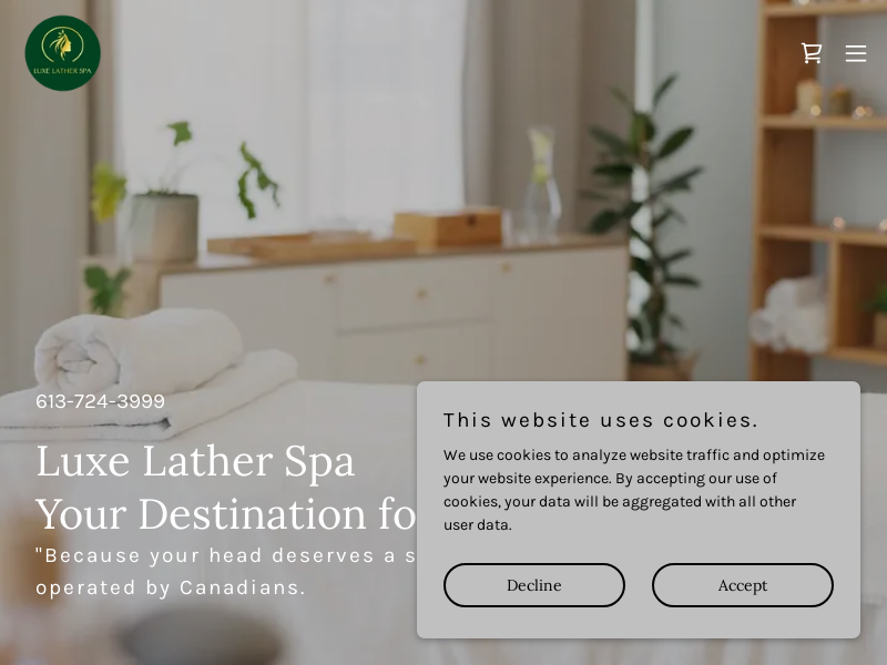 Luxe Lather Spa website screenshot