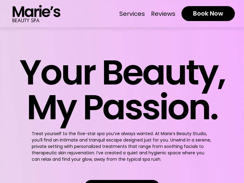 Marie's Beauty Spa website screenshot