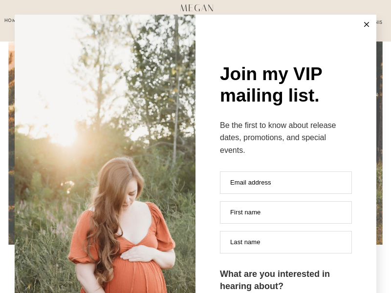 Megan Cameron Photography website screenshot