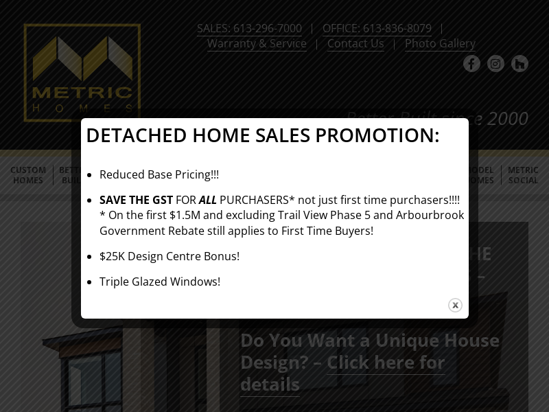 Metric Homes website screenshot