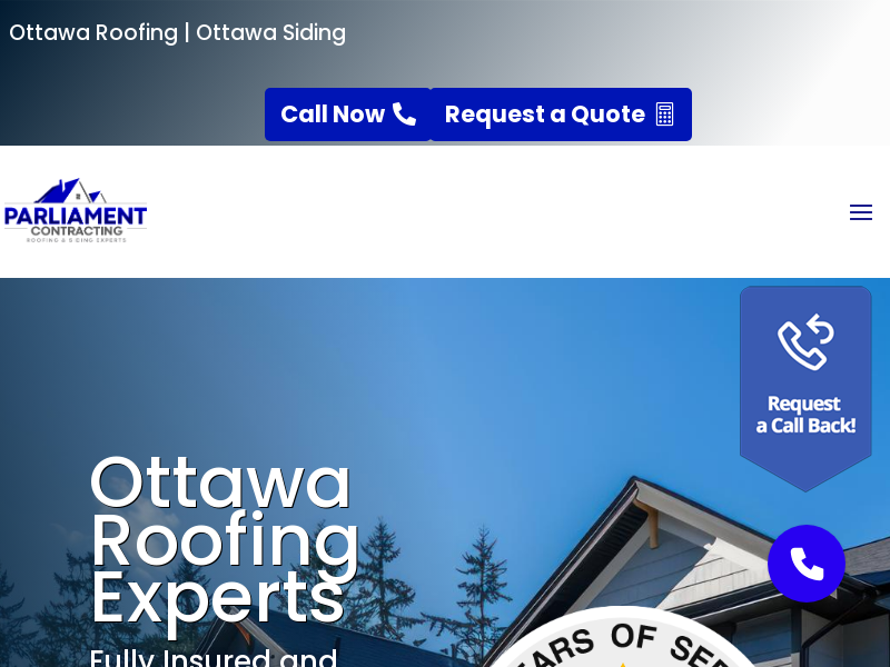 Ottawa Roofing & Siding by Parliament Contracting website screenshot