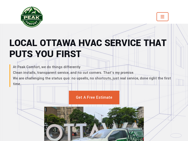 Peak Comfort HVAC website screenshot