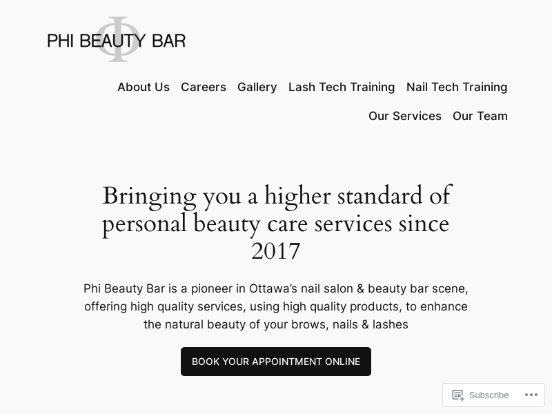 PHI BEAUTY BAR website screenshot