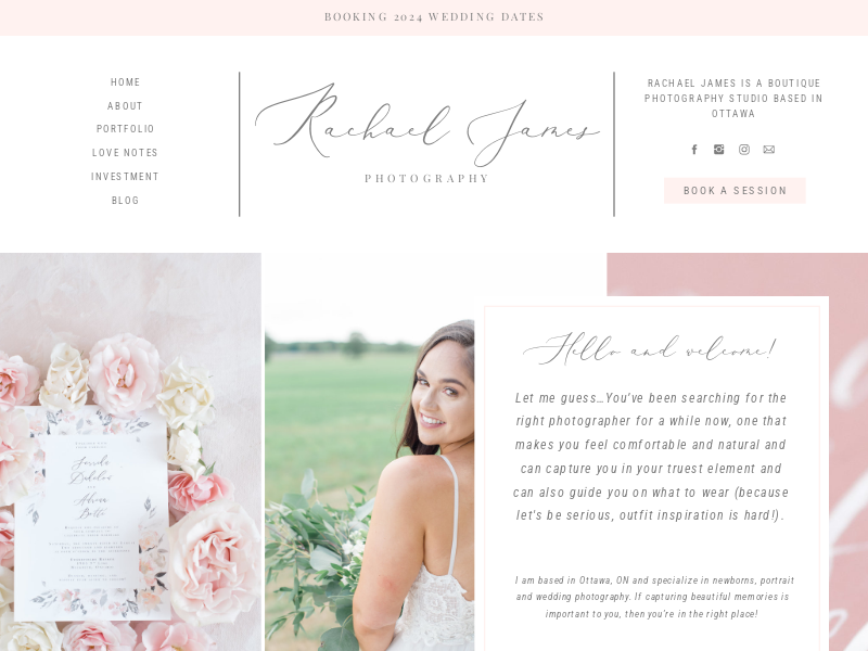 Rachael James Photography website screenshot
