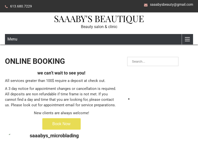 Saaaby's Beautique & Microblading website screenshot