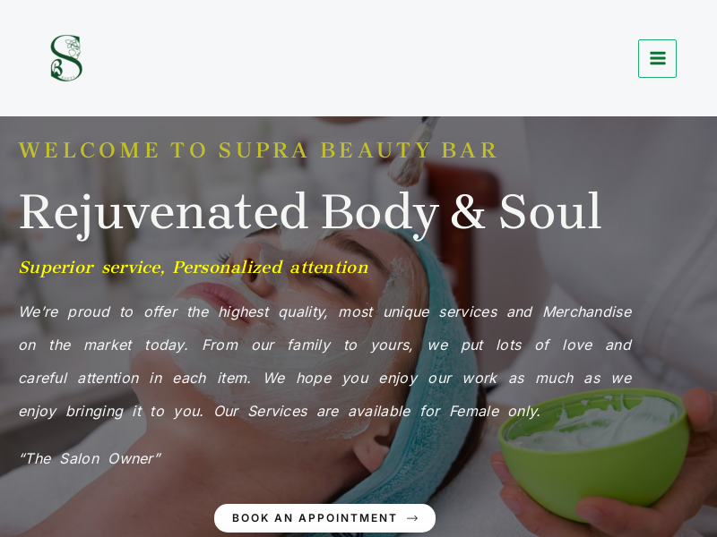 Supra Beauty Bar for Female only website screenshot
