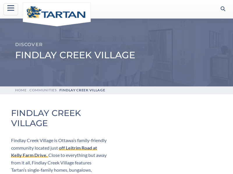 Tartan Homes: Findlay Creek website screenshot