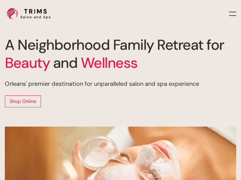 Trims Salon and Spa website screenshot